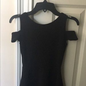 Black cold shoulder skater skirt dress